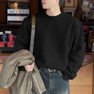 Suéter masculino moda estilo casual tops INCERUN masculino o-pescoço ombro patchwork design pulôver simples all-match suéter de manga comprida S-5XL