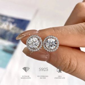 Brincos de diamante certificados DW para mulheres, prata esterlina 925, halo redondo, joias finas de casamento de luxo 240112