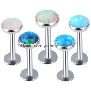 Opal Dudak Stud Stone Labret Ring 16G Kit Vücut Takı Kadınlar Kulak Kıkırdak Küpe Deliği Ombligo Damla Teslimat Dhbgt