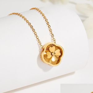 Pendant Necklaces Rhysong Fashion Creative Lucky Grass Chic Necklace 316L Stainless Steel 18K Gold Plated Charm Luxury Jewelry For Dr Dh6Lp