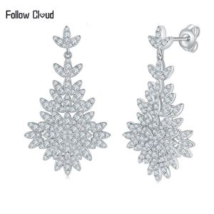 Follow Cloud Leafshape Stud Earrings 925 Sterling Silver Jewelry 162 Carat Diamond Ear for Women Wedding Gift 240112