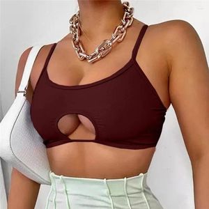 Women's Tanks Summer Sexy Ladies Vest Solid Color Hollow Sleeveless Square Collar Halter Crop Top Spaghetti Strap Fashion Female