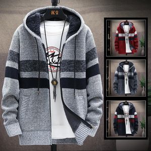 Outono e inverno masculino cor combinando malhas juventude em pé pescoço camisola cardigan pelúcia beisebol pescoço casaco 240113