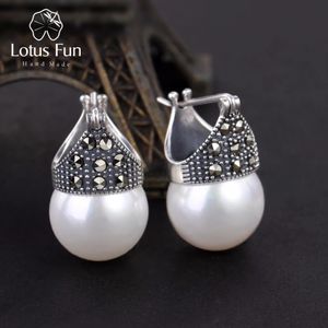 Серьги Lotus Fun из настоящего стерлингового серебра 925 пробы с натуральным перламутром, ювелирные изделия, винтажные модные серьги-капли для женщин Brincos 240113