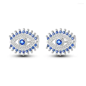 Stud Earrings Authentic 925 Sterling Silver Blue Eyelash Eye With Crystal Magic Demon Ear Women Jewelry Birthday Gift