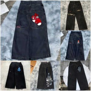 Designerskie dżinsy męskie jnco streetwear hip hop retro czaszka graficzna haft w lupgy czarne spodnie mężczyźni kobiety harajuku gotycka szerokie spodnie