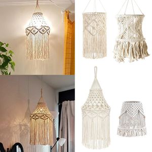 Handgjorda macrame lätt skugga ljuskrona hängande lampa täcker bomull rep boho chic dekor lampskärm tapestry macrame vävt tapestry 240113