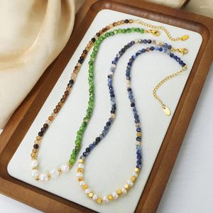 Anhänger Halsketten Süßwasser Perle Halskette Für Frauen Mode Blau Grün Naturstein Edelstahl Perlen Kette Weibliche Böhmischen Schmuck