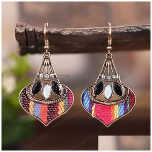 Vintage Ethnic Fabric Ladies Dangle Earring Retro Indian Jewelry Boho Summer Women Fan-Shaped Colorf Resin Earrings Bijoux Drop Deliv Dhkjt