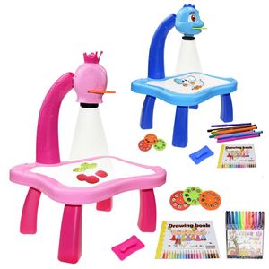 Children Led Projector Art Drawing Table Toys Kids Painting Board Desk Arts Crafts Educational Learning Paint Tools Toy for Girl 240112