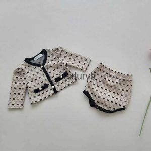 Set di abbigliamento Neonata Elegante Set di vestiti in cotone Cardigan + Pantaloncini 2 pezzi Neonato Primavera Autunno Vintage Outfit Vestiti per bambini 6M-2Yvaiduryb