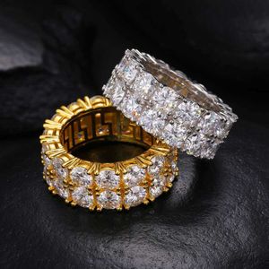2024 Luxus 2 Reihen Moissanit Ring Pass Diamant Tester 925 Sterling Silber Glänzend Modeschmuck Ringe Moissanit Ring Männer