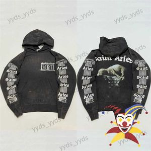 Herrtröjor tröjor tvättade Väduren Saint Michael hoodie hooded män kvinnor 1 1 bästa kvalitet vintage tröjor t240113