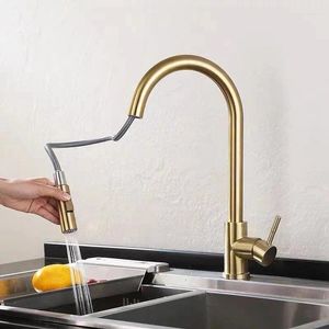 Kitchen Faucets Induction Function Faucet Cold And Pull Type Rotating Dish Basin Wash Pool Gold