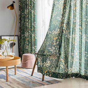 Modern Green Leaf Curtain for Living Room Bedroom Window Printed Rustic Vintage Curtain Ready Made 240113