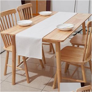 Tischläufer Tischläufer Sublimation DIY Weiß leere Baumwollwäsche Langes Abendessen Tischdecke Drop Lieferung Hausgarten Haus Textilien Dhcmt