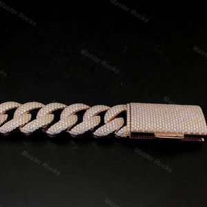 Hip Hop Jewelry Link Pass Diamond Tester Sier Mossinate 15Mm 4Rows Rose Gold Miami Cuban Chain