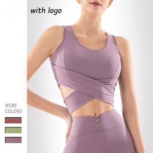 Joga crop top upiększanie z powrotem seksowna design sens bown sukienka kobiety solidny sport stanik stanik otwarty trening treningowy zbiornik 240113