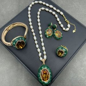 Turkey Sultan Color-changing Stone Set Natural Green Stone Crystal Rhinestone Jewelry Fashion Luxury Women's Banquet Accessories