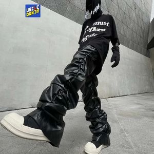 Pleated Leather Pants Men Motorcycle Leather Pants For Men Street Wear faux leather pants men HIP HOP 240112