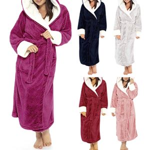 Engrossar quente casal estilo flanela robe inverno manga longa roupão sexy com capuz mulheres homens camisola lounge sleepwear casa roupas 240113