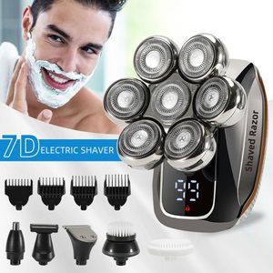 7d cabeça elétrica barbeador para homens carecas de alta qualidade kit aliciamento sem fio à prova dwireless água lcd barbeadores recarregável y240112