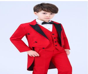 Popolare Frac rosso Ragazzi Occasioni formali Smoking Nero Picco risvolto Bambini Smoking da sposa Vestito da bambino Abiti da vacanza Giacca Pantaloni Cravatta2776452