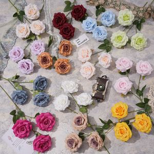 Three-Headed Diamond Rose Single-gren Rose Garden Wedding Beauty Chen Fake Flower Hotel Photography Flower Arrangement Silk Flower Zyj-005