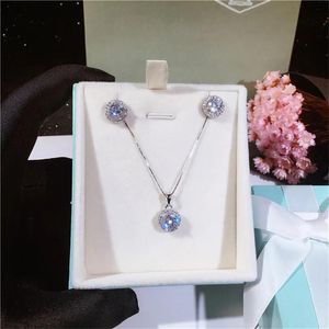 Necklaces Charm Diamond Jewelry Set Real Sterling Sier Bijou Party Wedding Earrings Necklace for Women Bridal Gemstones Jewelry Gift