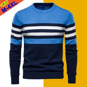 5xl Autumn Sweater Men Pullover Cotton Knit Oneck randiga tröjor Male Winter Warm Jersey Herrpojke Jumpers Plus Size 240113