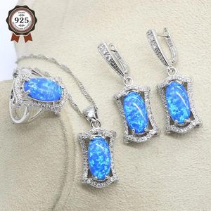 Necklaces 95%off Sier Blue Opal Bridal Jewelry Sets for Women Necklace Earrings Pendants Ring Sets for Birthdays Gift