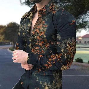 Männer Casual Hemden Männer Frühling Sommer Hemd Umlegekragen Einreiher Slim Fit Langarm Knöpfe Weiche Atmungsaktive Blumendruck Mitte