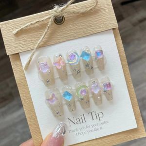 Handmade Beauty Nails Pressed on Design Decoration Fake Full Cover Artificial Manicuree Wearable Orange Nail Store 240113