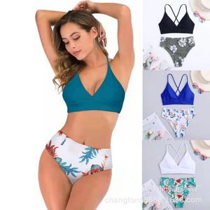 Damen-Bademode, zweiteiliger Badeanzug, Damen, Blumendruck, geteilte Sets, Übergröße, Strandmode, Bikini-Badeanzüge für Teenager-Mädchen, Sport, Bachwear