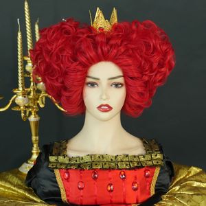 7JHH S Royal Red Queen Light Curto Cabelo Encaracolado Sintético Coração Cosplay Halloween Costume Party 240113