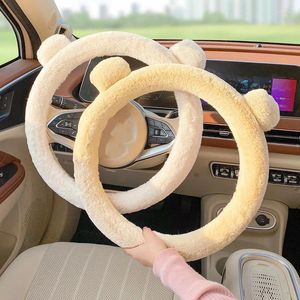 Steering Wheel Covers Plush Car Cover Winter Cute Bear Ears Thickened Warm Heated Handlebar Decoration Accessories Interior