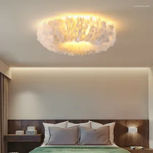 Lustres modernos de penas luz de teto simples decoração de casa sala de estar pingente quarto anel pendurado lâmpada