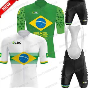 Brasilien Cykeltröja White Green Set Brazilian National Team Clothing Men Road Bike Shirt Suit Bicycle Bib Shorts 240113