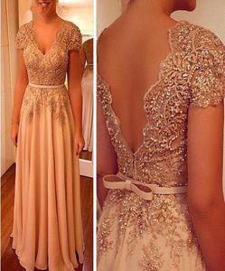 2021 Blush Pink Mother Of Bride Dresses Cap Sleeves Chiffon Lace Appliques Crystal Floor Length Open Back Custom Weddings Evening 5817997