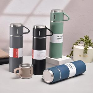 Conjunto de copo térmico a vácuo de aço inoxidável de dupla camada Garrafa de água 500ml Copos de café Garrafa térmica Caneca de viagem isolada para negócios com caixa de presentes