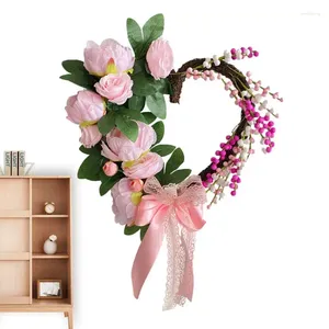 Decorative Flowers Valentine Love Wreath Wedding Waterproof Heart Home Fashionable With Bowknot For Garden Front Door Balcony Living