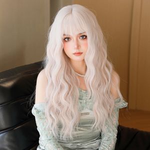 7JHH S Long Wavy White Pink for Women Daily Party Light Light Blonde s with bangs lolita 26 inch 240113