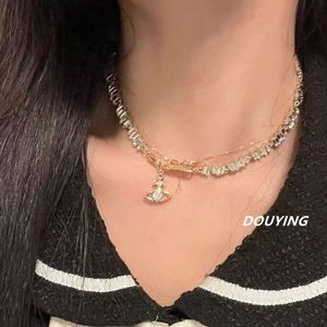 Viviennelies Saturno Colar Irregular Full Diamond High Sense Collar Chain Light Estilo Luxo Designer Joalheiro Westwood Para Mulher Presentes de Natal de Alta Qualidade