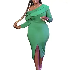 Etniska kläder 2024 African Party Evening Dresses For Women Spring Long Sleeve Green Plus Size Bodycon Dress Dashiki Africa XL-5XL