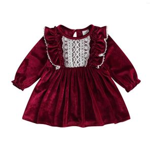 Girl Dresses Christmas Baby Pleated Dress Clothes Born Infant Party Ruffle Lace Trim Xmas Costumes