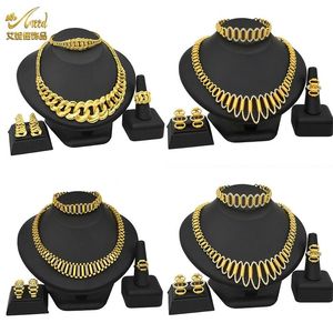 Halsband Etiopiska smycken Set Women Gold Color Dubai Jewellery African Bridal Necklace and Earrings Wedding Collection Big Nigerian