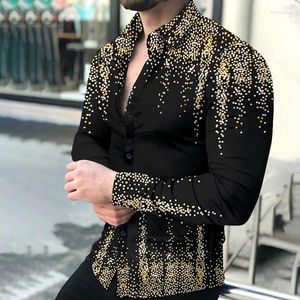 Camisas casuais masculinas 2024 outono camisa de manga longa moda gradiente ponto impressão topo