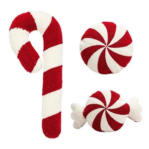 Rotes Weihnachts-Lutscher-Süßigkeits-Plüschkissen, weiches Lebkuchenmann-Überwurf, Hausdekoration, Kindergeschenke 240113