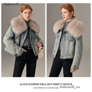 2024 Maillard Denim Weiße Gänsedaunenjacke Designermantel Damen Winter Fuchspelz hungriger Samt Kurzkuchen Überwindung Hochwertige Jacke Damen Daunenjacken 824