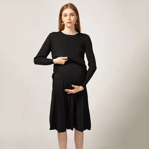 2023マタニティニットスカート妊娠中のニットスカートクラシックブラックドレスエラスティックウエスト240113